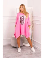 Šaty s potiskem a model 18747053 spodní částí růžové - K-Fashion