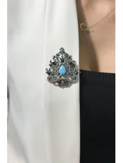 Brošňa XZ459-191 strieborná + modrá