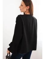 Dámská blůza z viskózy s volány a dlouhým rukávem černá