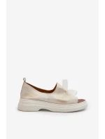 Zazoo 2939 Skórzane Sandały Damskie Z Kokardką Złoty Przecierany