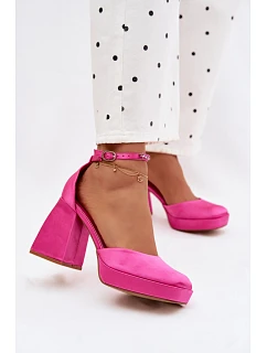 Sandály na podpatku s saténovým povrchem Fuksie Calistae