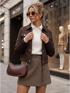 Dámska semišová bunda na patentky, tmavohnedá, FashionStreet TY5881