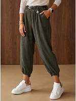 Spodnie damskie bawełniane z paskiem khaki model 22394775 - FashionStreet