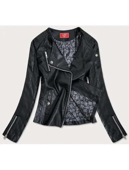 Čierna prešívaná bunda ramoneska z eko kože (Q-059)