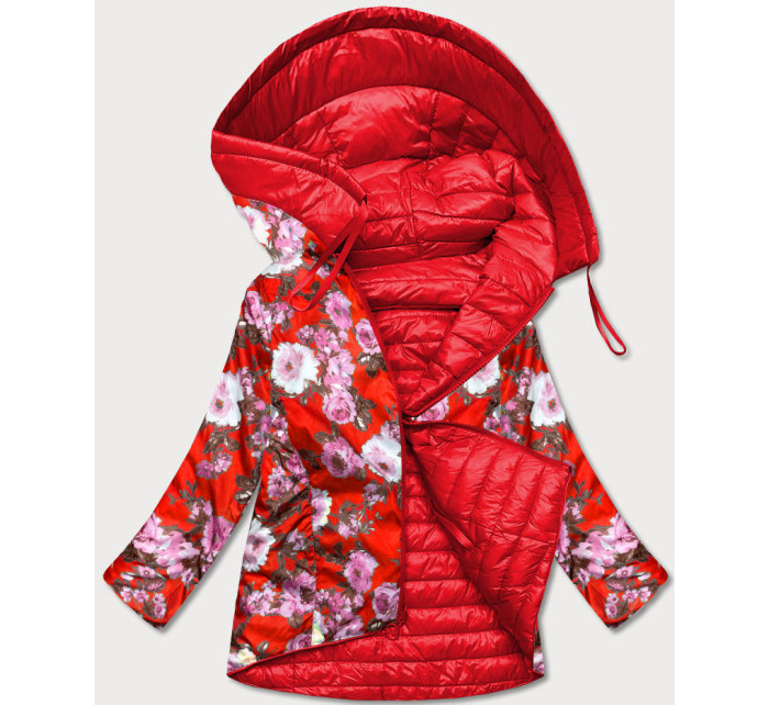 Červená obojstranná dámska kvetovaná bunda (PC-6105-16)