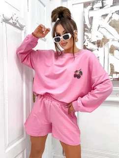 Ružová dámska bavlnená súprava - mikina a šortky (VE101)