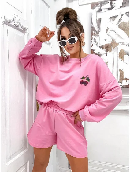 Bavlnená mikina + šortky ružová (VE101)