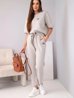 Dámsky viskózový maslový set s krátkym rukávom a nohavicami s ohrnutým lemom tmavobéžový