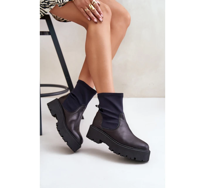 Zazoo 2947 Wsuwane Botki Damskie Ze Skóry Naturalnej Czarne