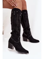 Damskie Kozaki Kowbojki Ze Zdobieniem Na Słupku Czarne Darella Damskie Kozaki Kowbojki Ze Zdobieniem Na Słupku Czarne Darella