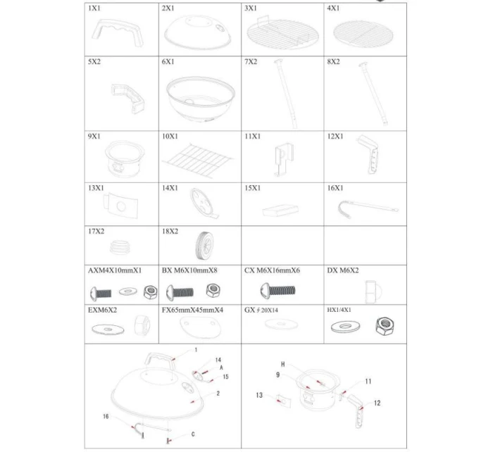 GUĽOVÝ ZÁHRADNÝ GRIL REX STEEL 46CM S POPOLNÍKOM