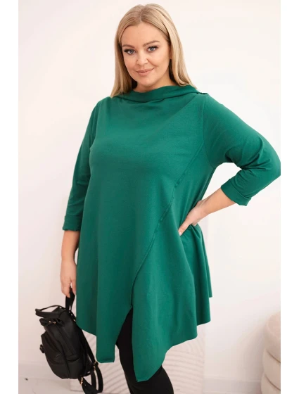 Dámská bavlněná blůza Plus Size asymetrická s ohrnutým rukávem zelená Dámská bavlněná blůza Plus Size asymetrická s ohrnutým rukávem zelená