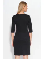 Dámske šaty značkové zdobené v páse gombíkmi stredne dlhé čierne - Čierna - Makadamové Dámske šaty značkové zdobené v páse gombíkmi stredne dlhé čierne - Čierna - Makadamové