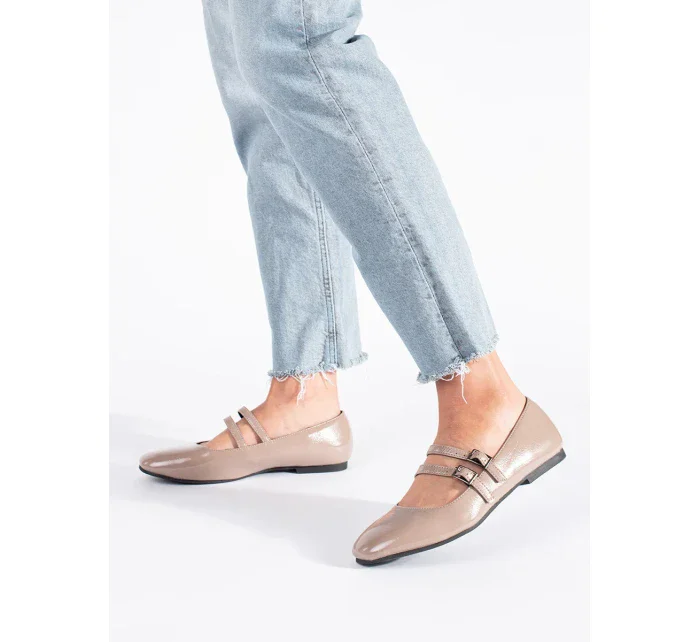 Praktické hnedé baleríny pre ženy bez podpätku Praktické hnedé baleríny pre ženy bez podpätku