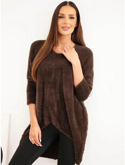 Dámský svetr Plus Size s výstřihem do V hnědý