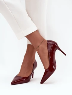 Lakierowane Eko Skórzane Szpilki Damskie Ze Szpiczastymi Noskami Bordowe Jadira