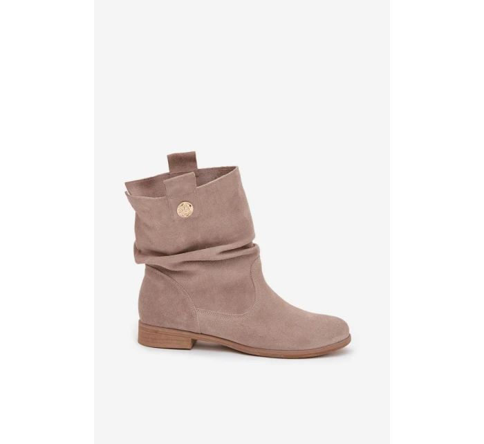 Kožené semišové dámské s řasením s  béžové model 21712955 - Zazoo