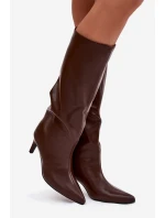 Dámské kozačky s vklouznutím vyhřívané na jehle čokoládové olivové