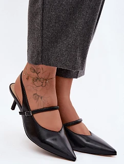 Kožené Lodičky Sandály na Podpatku S Páskem D&A CR61-3046 Černé