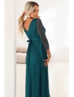Dlouhé lehké třpytivé šaty s výstřihem a rukávy zelené model 21802212 - numoco basic Dlouhé lehké třpytivé šaty s výstřihem a rukávy zelené model 21802212 - numoco basic