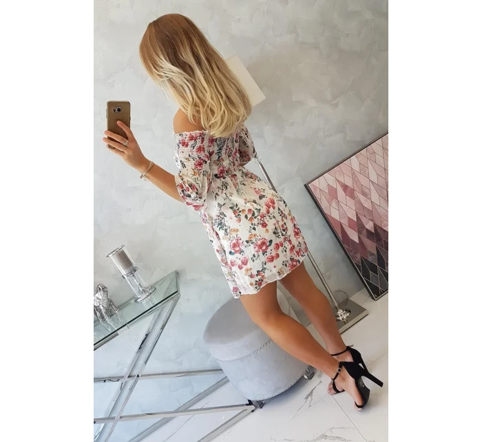 Španielske šaty s kvetinovým motívom ecru