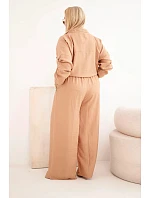 Dámská souprava Plus Size s košilí a širokými kalhotami camelová Dámská souprava Plus Size s košilí a širokými kalhotami camelová