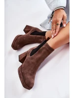 Zamszowe Botki Na Masywnym Obcasie Laura Messi 2519 Brązowe