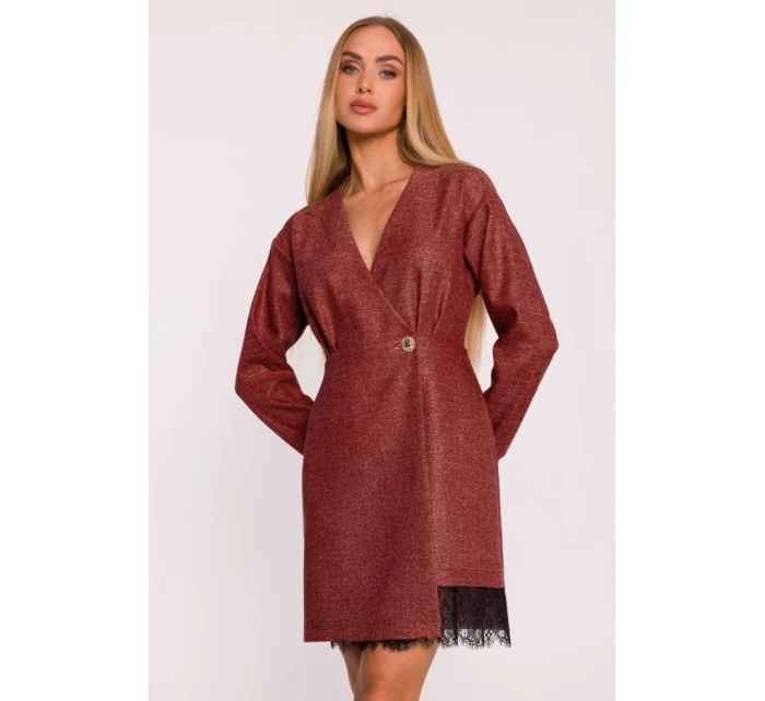 M871 Zavinovacie šaty z tvídu - bordové