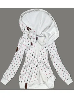 Biela teplá mikina bez zipsu so vzorom kotvy (2307)