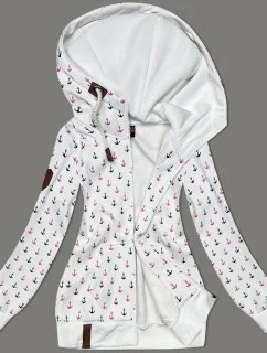 Biela teplá mikina bez zipsu so vzorom kotvy (2307)