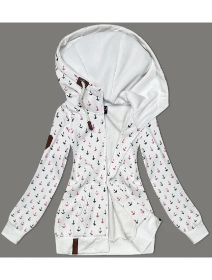 Biela teplá mikina bez zipsu so vzorom kotvy (2307)