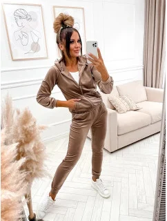 Dámska tepláková súprava s kapucňou na zips Cappuccino (829)