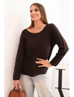 Dámsky viskózový sveter s dlhými rukávmi a okrúhlym výstrihom hnedej farby