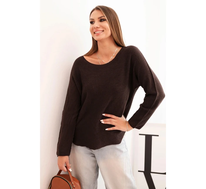 Dámsky viskózový sveter s dlhými rukávmi a okrúhlym výstrihom hnedej farby Dámsky viskózový sveter s dlhými rukávmi a okrúhlym výstrihom hnedej farby