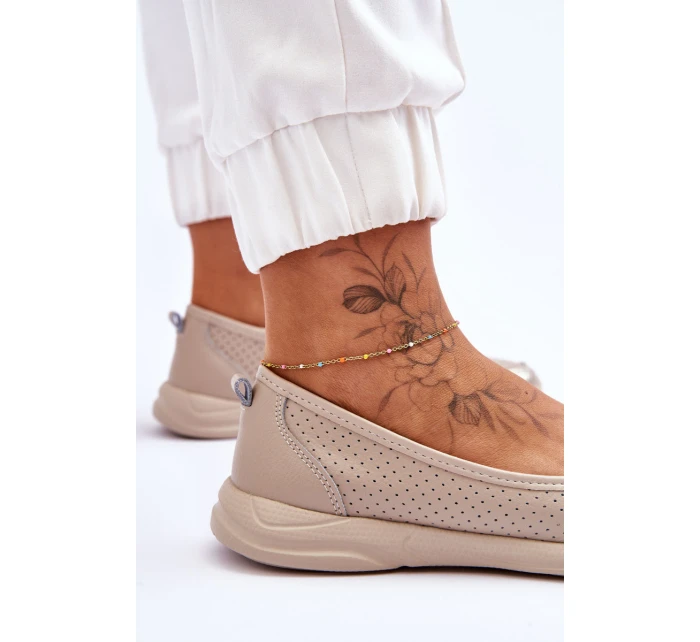 Kožené dámské prolamované baleríny Béžová model 21616489 - EVENTO