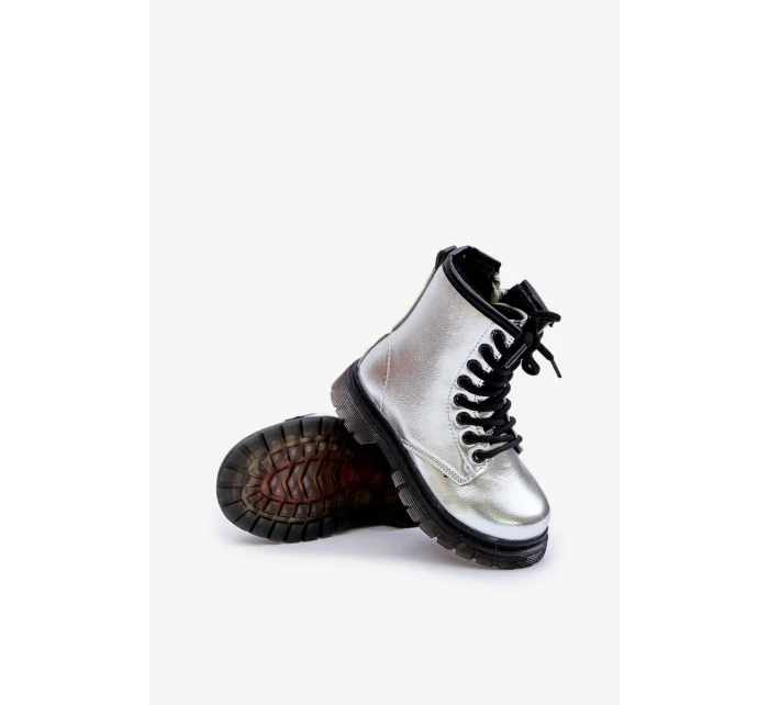 Ocieplane Botki Dziewczęce Lakierowane Na Zamek Srebrne Novita