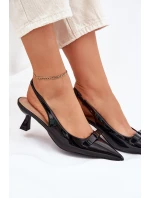 Lakierowane Sandały Na Szpilce Z Kokardką Czarne Naylna Lakierowane Sandały Na Szpilce Z Kokardką Czarne Naylna