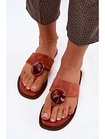 Dámské ploché žabky s ozdobou Eko semiš oranžové model 22125628 - Boto