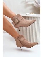 Dámske členkové topánky na podpätku s ozdobnou prackou béžové Nirilis Dámske členkové topánky na podpätku s ozdobnou prackou béžové Nirilis