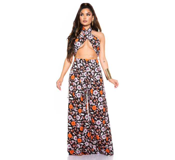 Sexy Set Wide Leg Pants+3in1 Bandeau Top Patterned