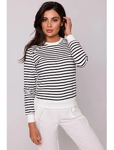 Dámsky sveter s ozdobnými gombíkmi B251 model 1 Ecru s čiernou - BeWear