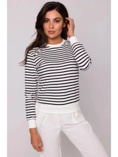 Dámský svetr s ozdobnými knoflíky model 20584320 model 1 Ecru s černou - BeWear
