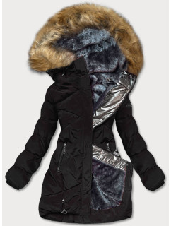 Čierno-grafitová dámska prešívaná zimná bunda (M-21015)