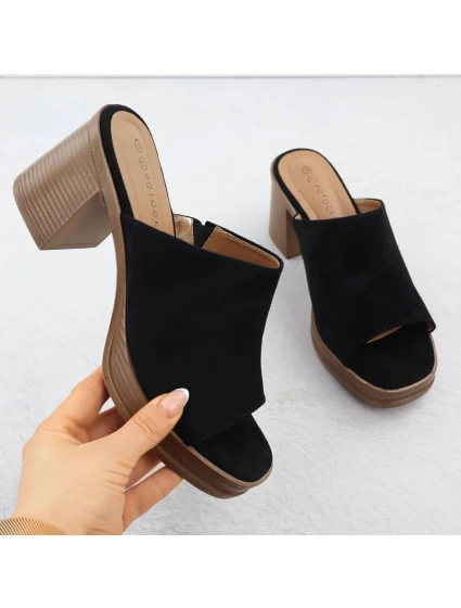 Dámske semišové žabky na ihličkách čierne Potocki 54309