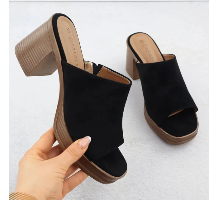 Dámske semišové žabky na ihličkách čierne Potocki 54309