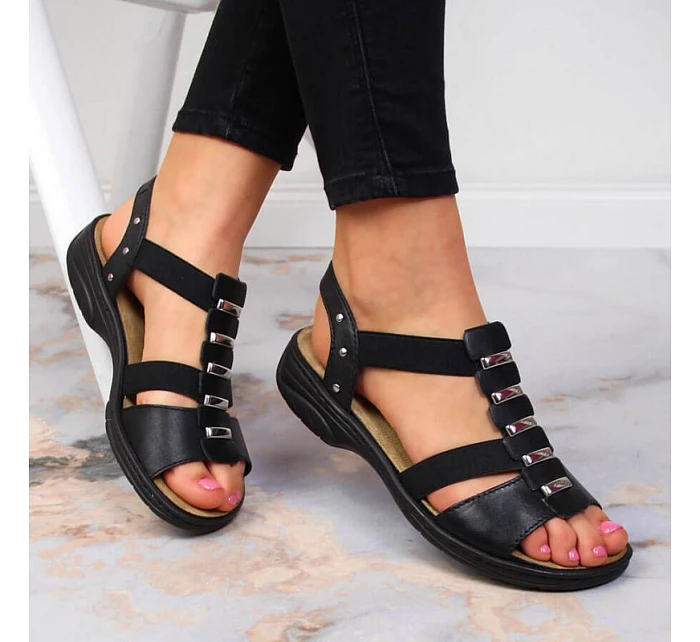 Čierne kožené sandále Rieker W 64580 dámske