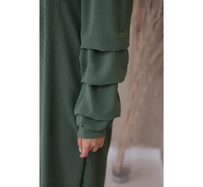 Španielske khaki šaty s ozdobnými rukávmi Španielske khaki šaty s ozdobnými rukávmi