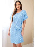 Dámske bodkované šaty s krátkymi rukávmi a kabelkou modré