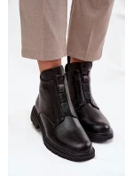 Ocieplane Botki Damskie Na Zamek Z Ozdobnym Detalem Czarne Roselle Ocieplane Botki Damskie Na Zamek Z Ozdobnym Detalem Czarne Roselle