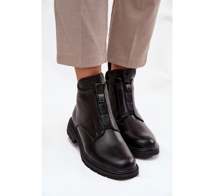 Ocieplane Botki Damskie Na Zamek Z Ozdobnym Detalem Czarne Roselle Ocieplane Botki Damskie Na Zamek Z Ozdobnym Detalem Czarne Roselle